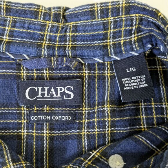 Chaps Men's Cotton Oxford Shirt Size L Blue Plaid Button Down Long Sleeve - Picture 5 of 11